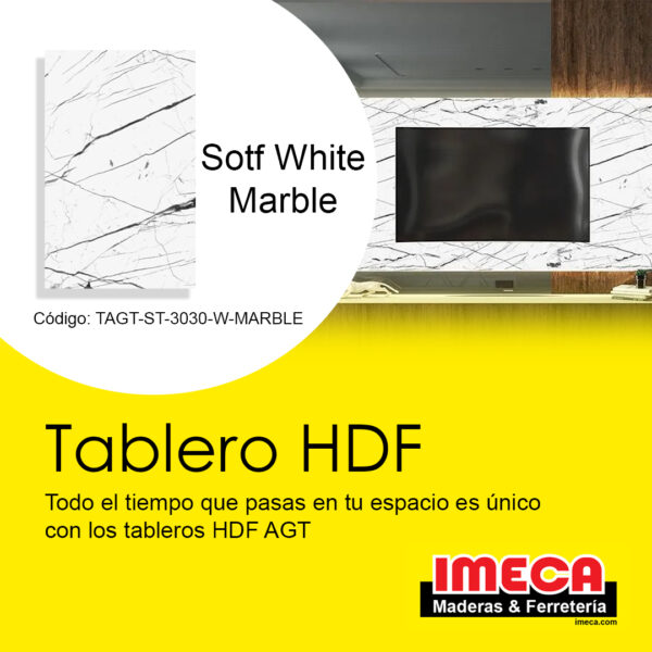 TABLERO DE MELAMINA HDF WHITE MARBLE SOFT