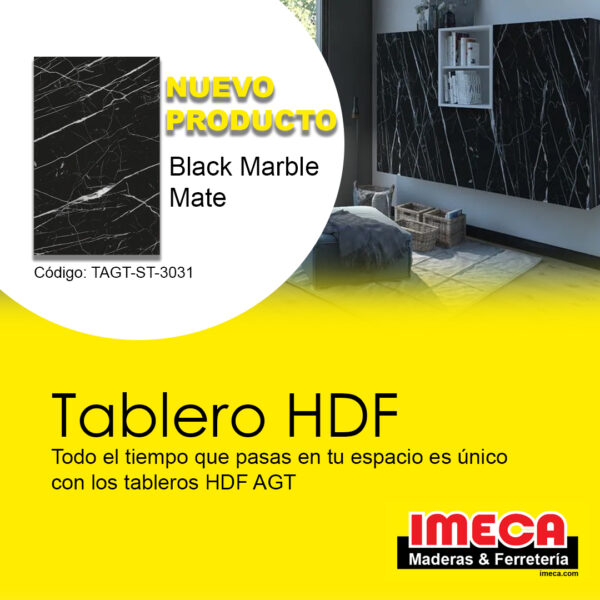 TABLERO DE MELAMINA HDF BLACK MARBLE MATE