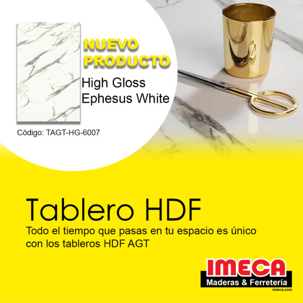 TABLERO DE MELAMINA HDF EPHESUS WHITE HIGH GLOSS