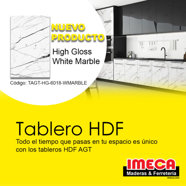 TABLERO DE MELAMINA HDF WHITE MARBLE HIGH GLOSS